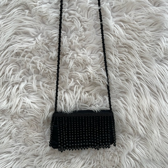 La Regale Handbags - LA REGALE  Vintage Satin Pouch w/ Droplet Beaded Evening Crossbody Purse, Black